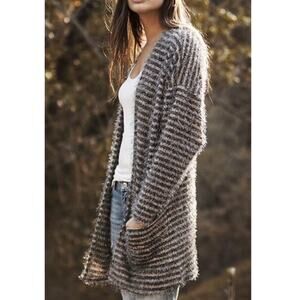 ASTARS Cupcakes Cardigan Blush Pink Gray Stripe Eyelash Pockets Long Size Small